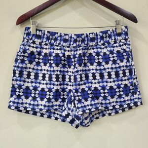 J. Crew Womens Paperbag Short Size 8 Multicolor Blue Geometric Print Linen Blend